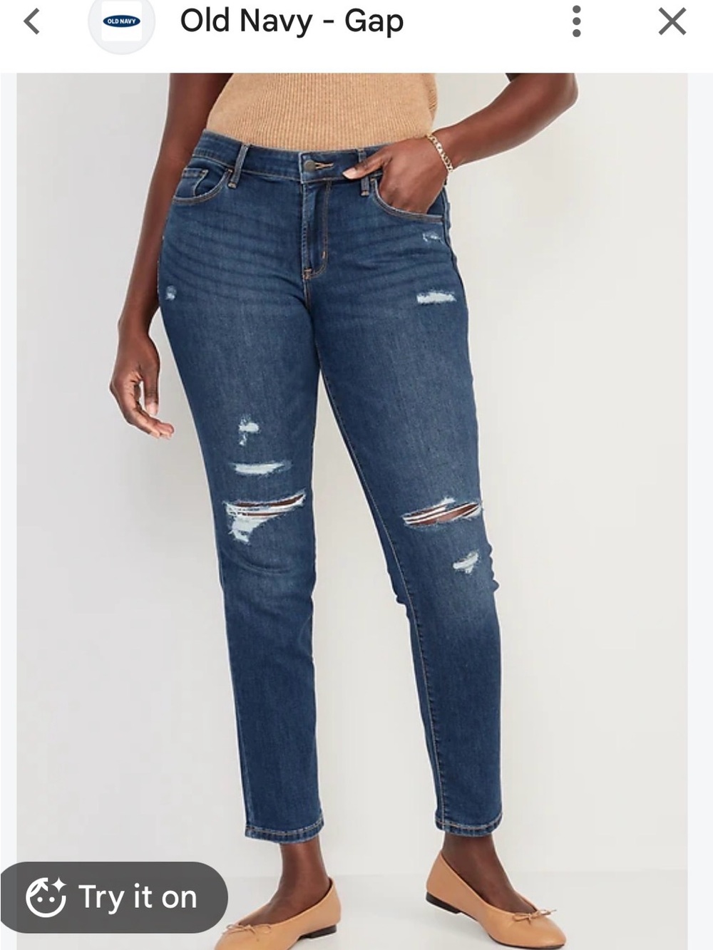 Old Navy Dark Blue High-Rise Distressed Ankle Jeans